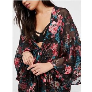 Free People Only In Dreams Floral Tie Waist Burnout Kimono